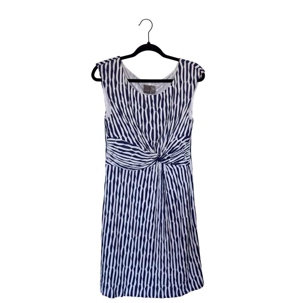 Muse Women 14‎ Abstract Navy White Scoop Neckline Twist Front Knot Jersey Knit